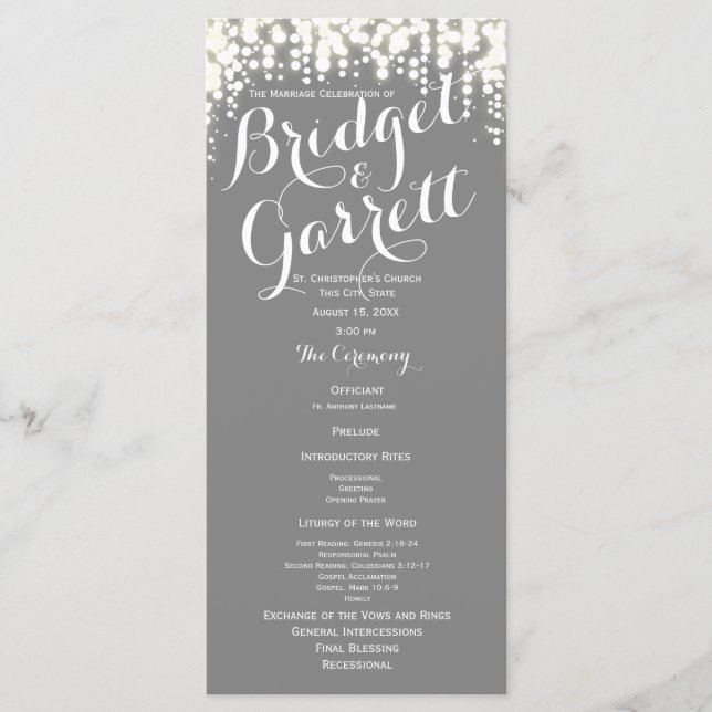 Gray Twinkle Lights Hochzeitsprogramm Programm (Vorderseite)