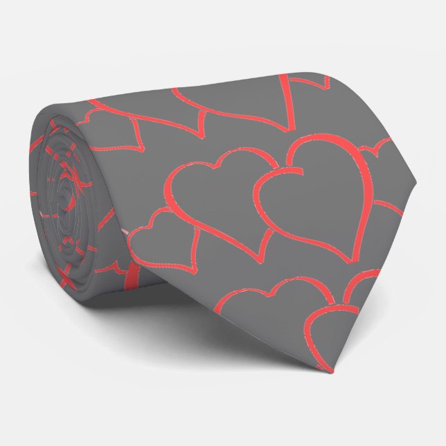 Gray Valentine Hearts Krawatte (Gerollt)