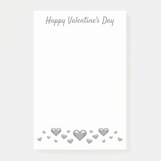 Gray Valentine's Day Hearts & Custom Text Post-it Klebezettel (Vorderseite)