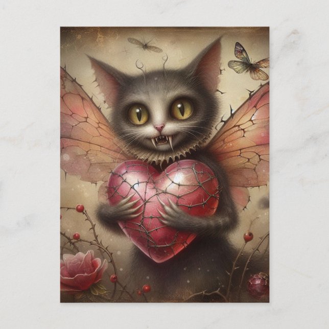 Gray Vampire Cat Fairy Postkarte (Vorderseite)
