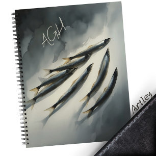 Gray Watercolor Sardine Art Initials "Smoke Shadow Notizbuch