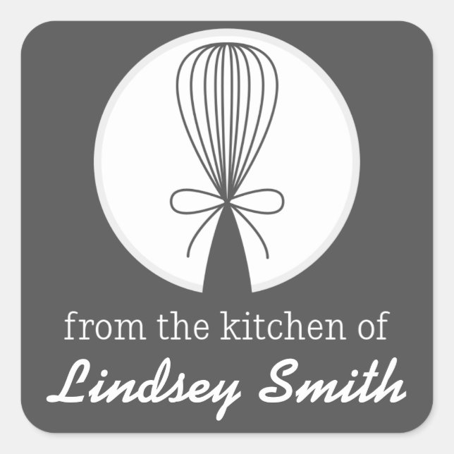 Gray Whisk Silhouette Kitchen Labels Quadratischer Aufkleber (Vorderseite)