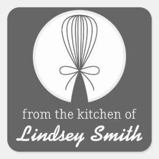 Gray Whisk Silhouette Kitchen Labels Quadratischer Aufkleber
