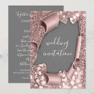 Gray White 3D Rose Gold Wedding Glitzer Einladung