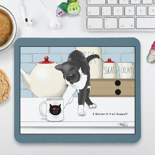 Gray White Cat Funny Tee Tasse Küche Mousepad