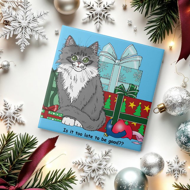 Gray White Christmas Kitten Fliese (Von Creator hochgeladen)