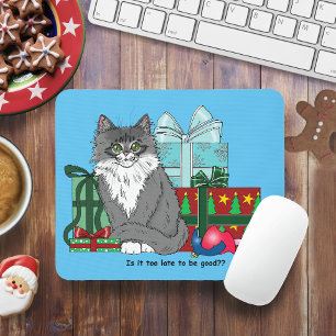 Gray White Christmas Kitten Mousepad