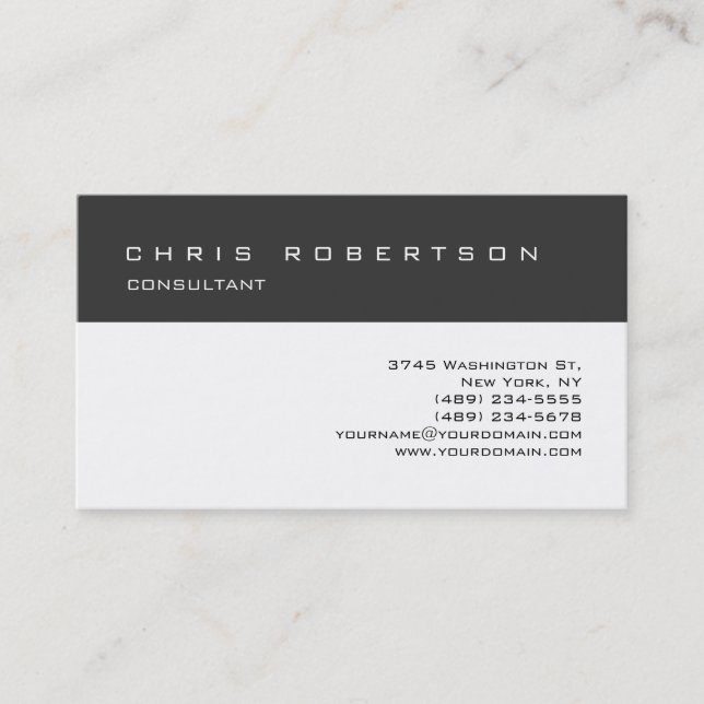 Gray White Classic Trendy Charming Business Card Visitenkarte (Vorderseite)