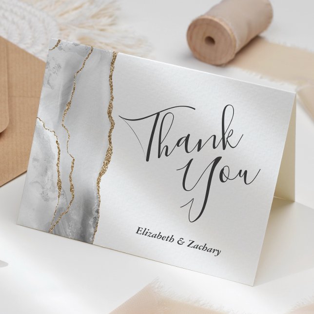 Gray White Gold Agate Wedding Vielen Dank Karte (Von Creator hochgeladen)