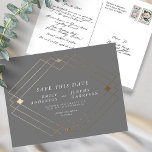 Gray & White Gold Deko Lines Save the Date Hochzei Postkarte<br><div class="desc">・ NICHT REAL FOIL ・ ***Dieses Design ist Teil einer Zusammenstellung*** ______________________ Diese Designvorlage ist vollständig editierbar / vom Kunden anpassbar - klicken Sie auf weitere Schaltfläche, wenn Sie das Design verschieben, hinzufügen, löschen oder erheblich ändern möchten - ______________________ *Wenn Sie Fragen zum Design haben oder weitere Designs oder Optionen...</div>