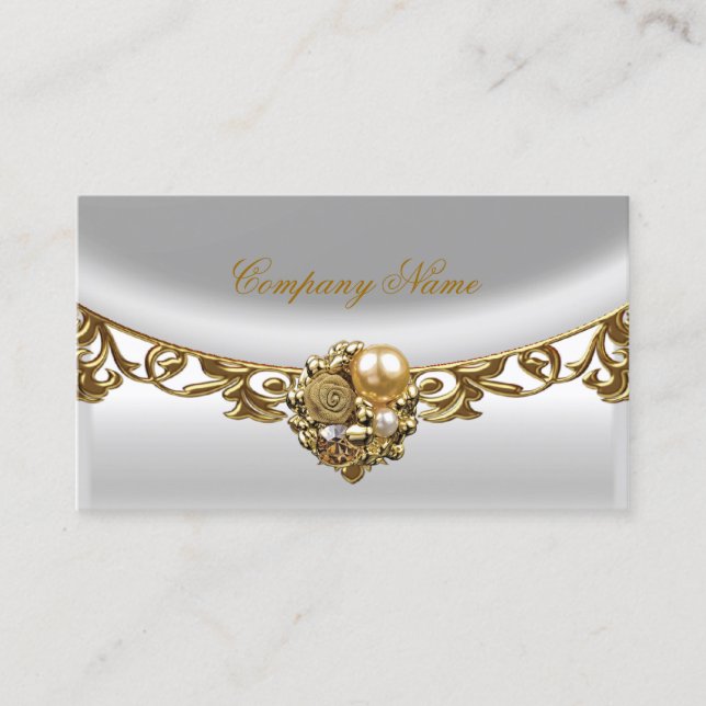 Gray White Gold Elegante Boutique Gold Profil Visitenkarte (Vorderseite)