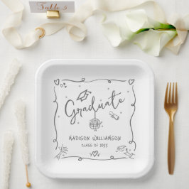 Gray White Hand Drawn Doodles Graduation Fun Retro Pappteller