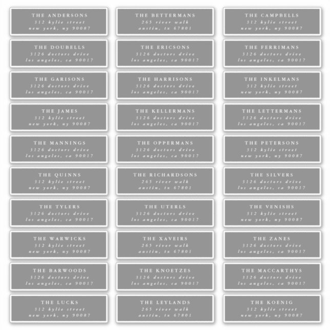Gray White individuelle Gäste Hochzeitsadressen La Aufkleber (Vorderseite)