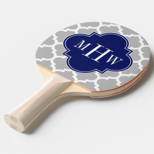 Gray White Marokcan #5 Navy 3 Initial Monogram Tischtennis Schläger