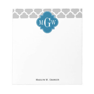 Gray White Marokcan #5 Peacock 3 Initial Monogram Notizblock