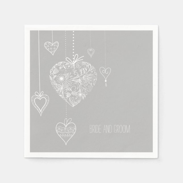 Gray White Romantic Hearts Wedding Serviette (Vorderseite)