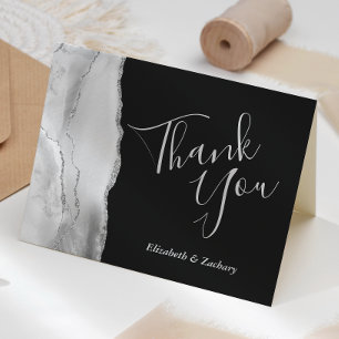 Gray White Silver Agate Dark Wedding Danke Karte