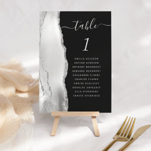 Gray White Silver Agate Dark Wedding Tischnummer