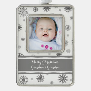 Gray White Snow Großeltern Weihnachtsschmuck Rahmen-Ornament Silber