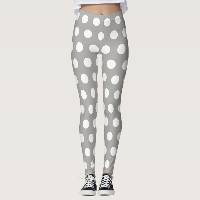 Gray White Spots Retro Yoga Hosen Leggings (Vorderseite)