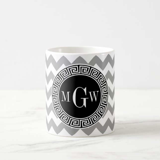 Gray WhZickzack Black Greece Key 3 Monogramm Kaffeetasse (Mittel)