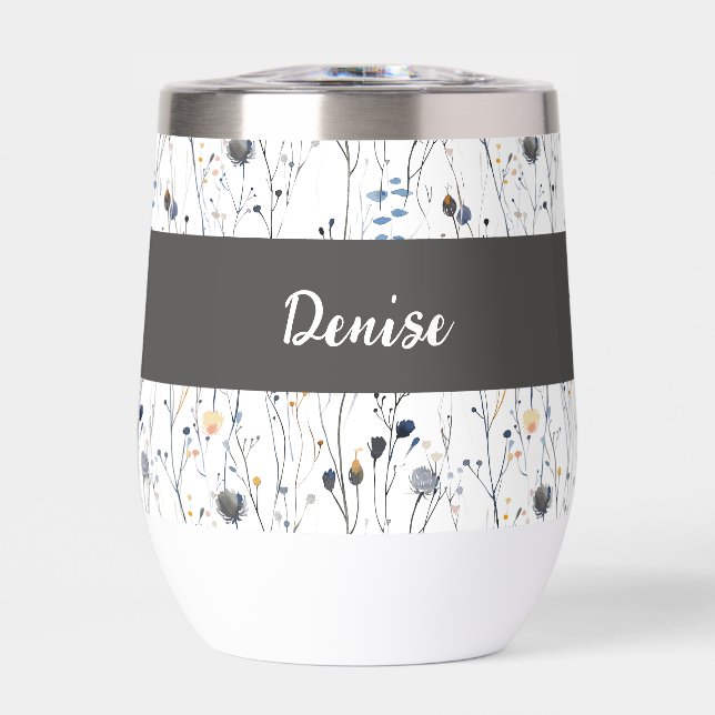 Gray Wildflower Watercolor Monogram Name (Vorderseite)
