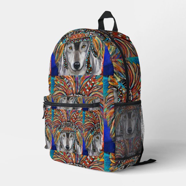 Gray Wolf Art Bedruckter Rucksack (Rückseitige Ecke Rechts)