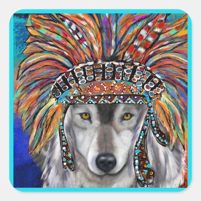 Gray Wolf Art Quadratischer Aufkleber (Vorderseite)