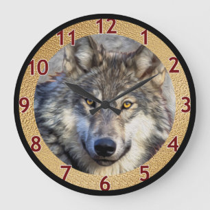 Gray Wolf Dignity v2 Große Wanduhr