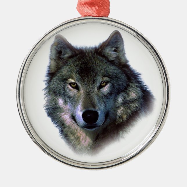 Gray Wolf Eyes Silbernes Ornament (Vorne)