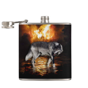 Gray Wolf Feuer Flammen Survivor Flachmann