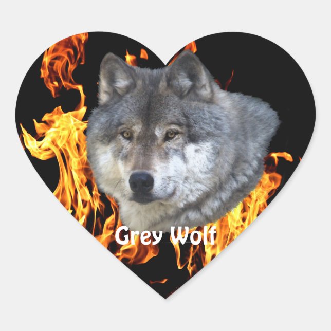 GRAY WOLF & FOREST FIRE Wildlife Supporter Herz-Aufkleber (Vorderseite)
