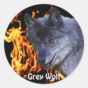 GRAY WOLF & FOREST FIRE Wildlife Supporter Runder Aufkleber