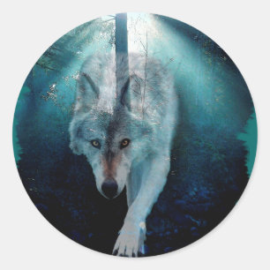 GRAY WOLF & FOREST Wildlife Series Runder Aufkleber