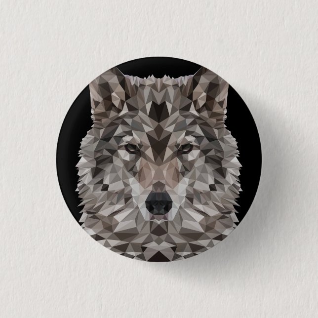 Gray Wolf Geometric Portrait Button (Vorderseite)
