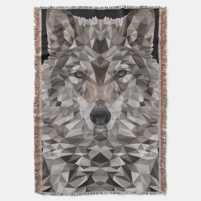 Gray Wolf Geometric Portrait Decke (Vorderseite Vertikal)