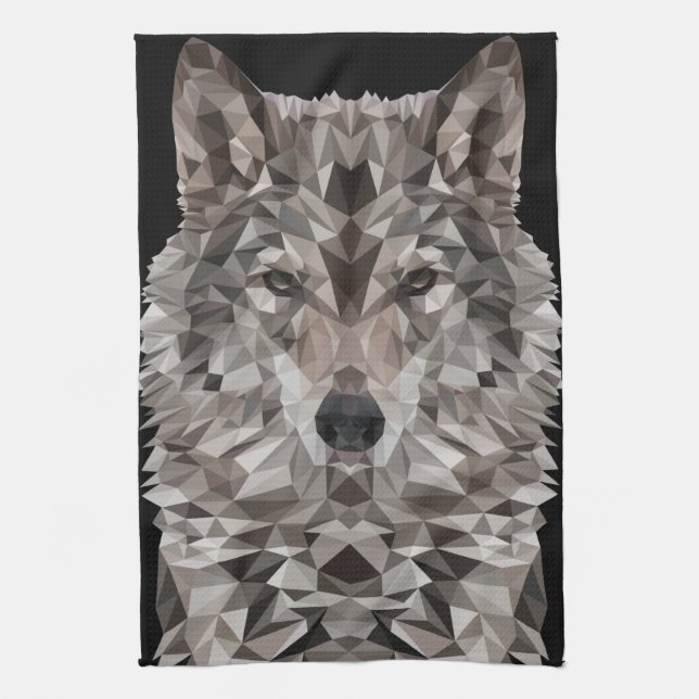 Gray Wolf Geometric Portrait Geschirrtuch (Vertikal)