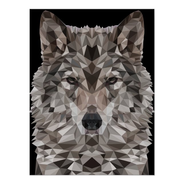 Gray Wolf Geometric Portrait Poster (Vorderseite)