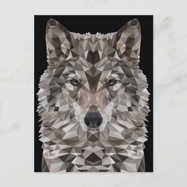 Gray Wolf Geometric Portrait Postkarte (Vorderseite)