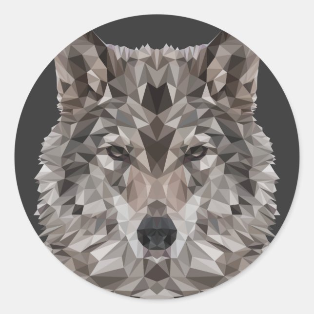 Gray Wolf Geometric Portrait Runder Aufkleber (Vorderseite)