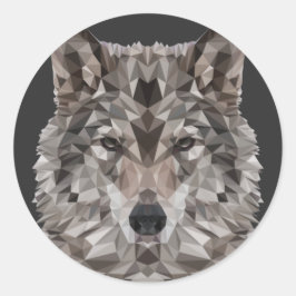 Gray Wolf Geometric Portrait Runder Aufkleber