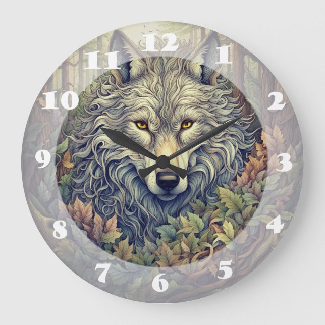 Gray Wolf Große Wanduhr (Vorderseite)