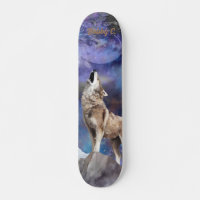 Gray Wolf Howling auf dem Mond Skate Deck