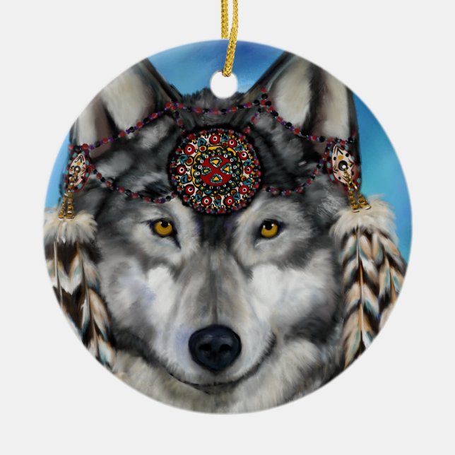 GRAY WOLF KERAMIK ORNAMENT (Vorne)