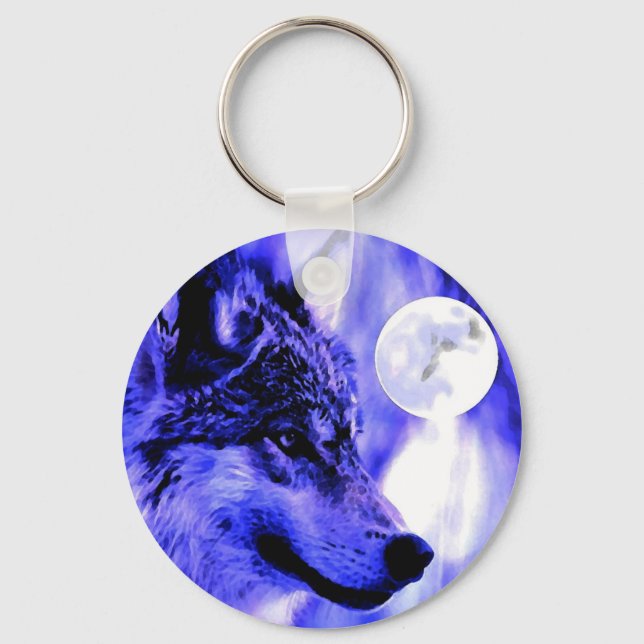 Gray Wolf & Moon Schlüsselanhänger (Vorderseite)