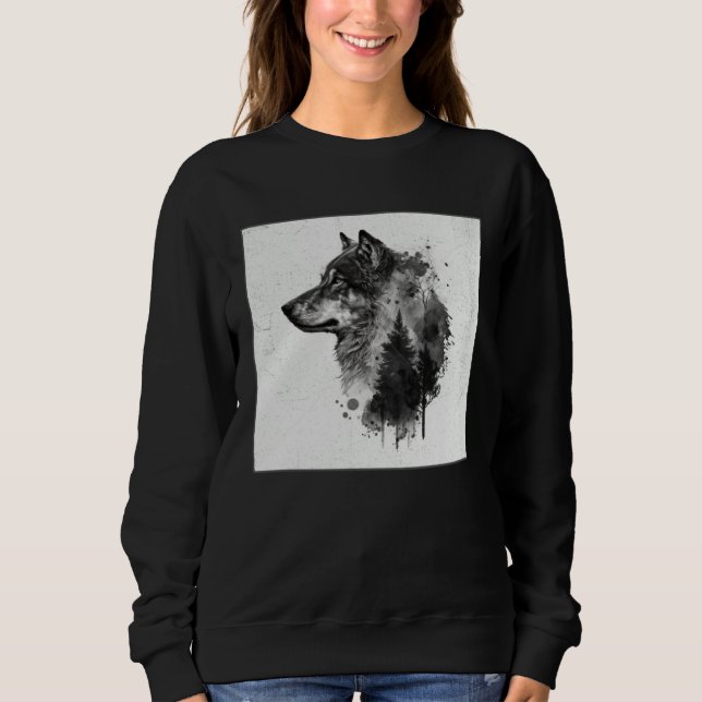 Gray Wolf Paint Splatter Warrior Wild Animal Uniqu Sweatshirt (Vorderseite)