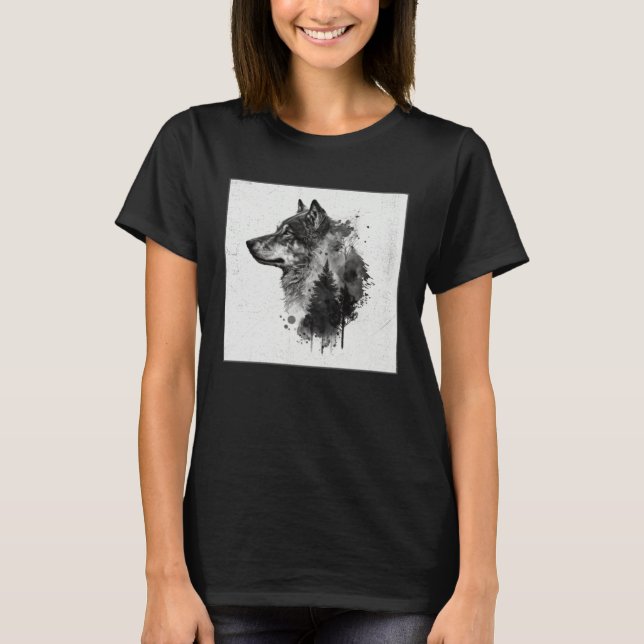 Gray Wolf Paint Splatter Warrior Wild Animal Uniqu T-Shirt (Vorderseite)