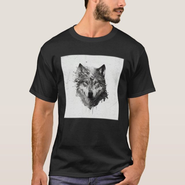 Gray Wolf Paint Splatter Warrior Wild Animal Uniqu T-Shirt (Vorderseite)