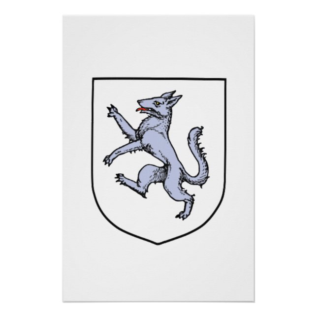 Gray Wolf Rampant auf einem Weißen Schild (Vorderseite)