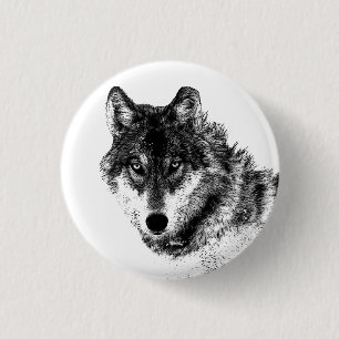 Gray Wolf Sketch Artwork Button